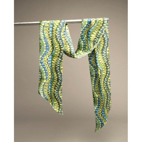 Vintage Scarf Geo Metro Long Green Blue Necktie Retro Handmade Accessory - Picture 1 of 3